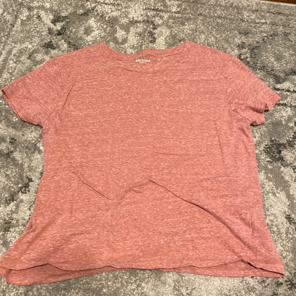 pink t-shirt, with pocket, 50% Polyester, 38% Cotton, 12% Rayon